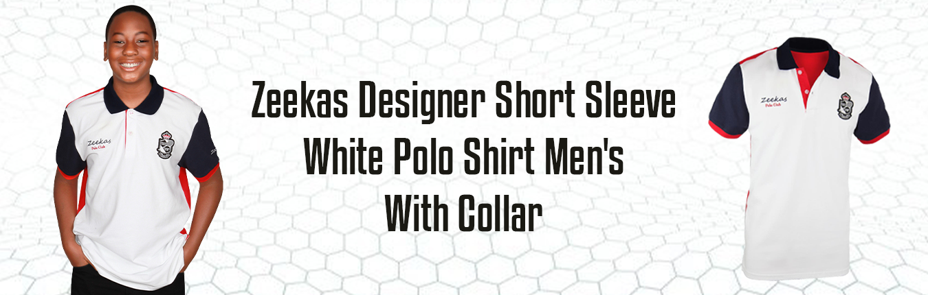 Zeekas Designer Short Sleeve White Polo Shirt Men's With Collar