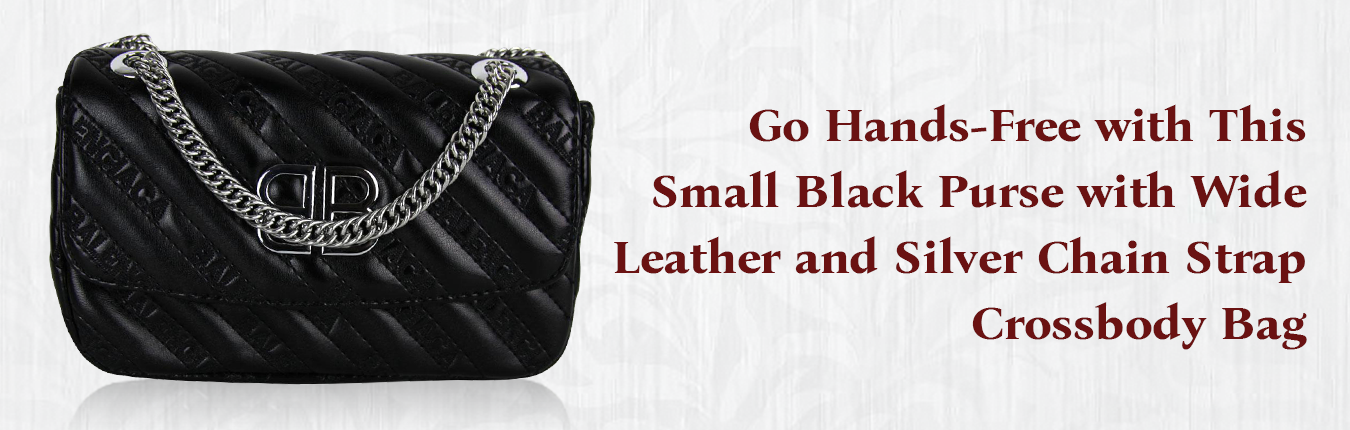 Go Hands-Free with This Small Black Purse with Wide Leather and Silver Chain Strap Crossbody Bag