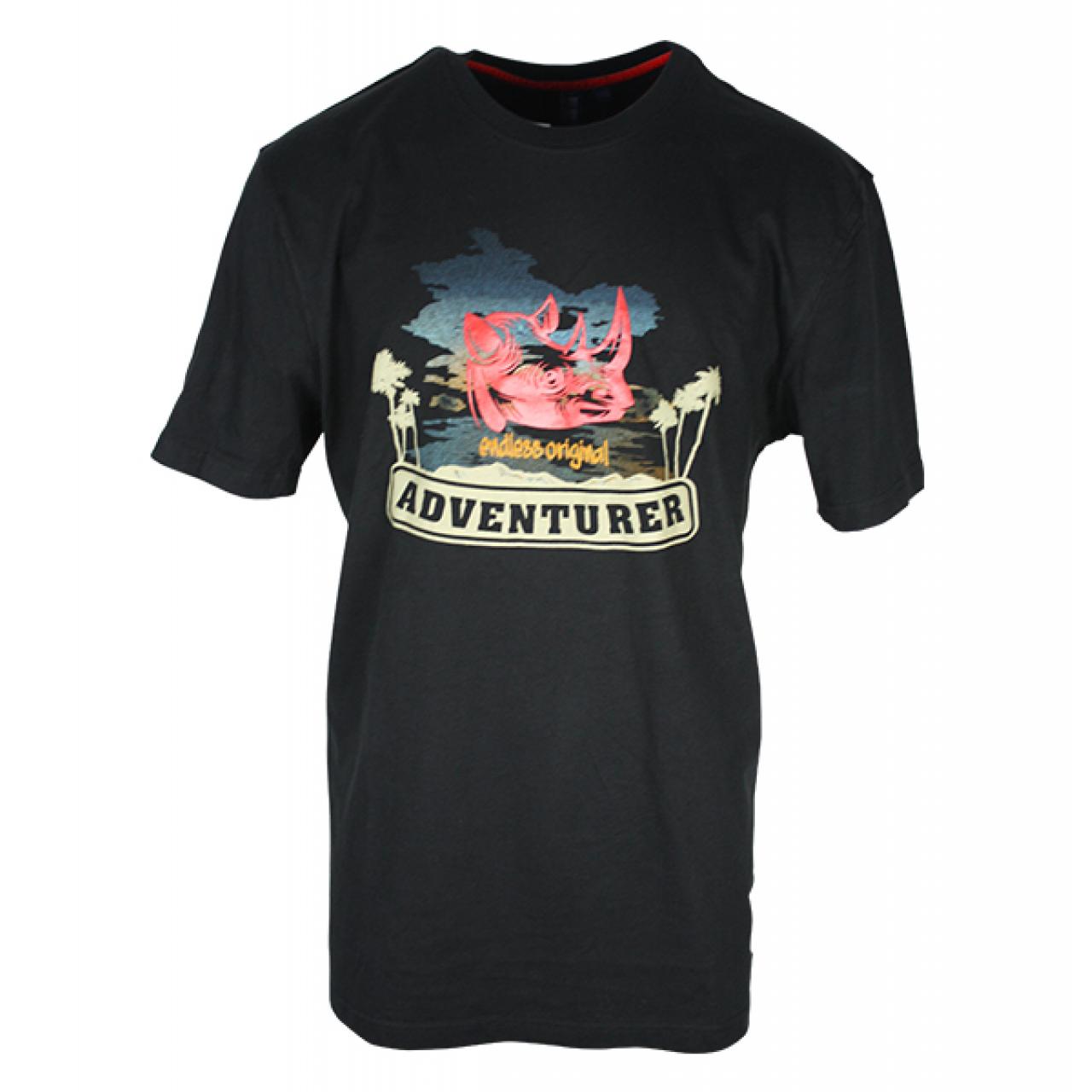 Men's Black T-Shirt With Rhino Printed