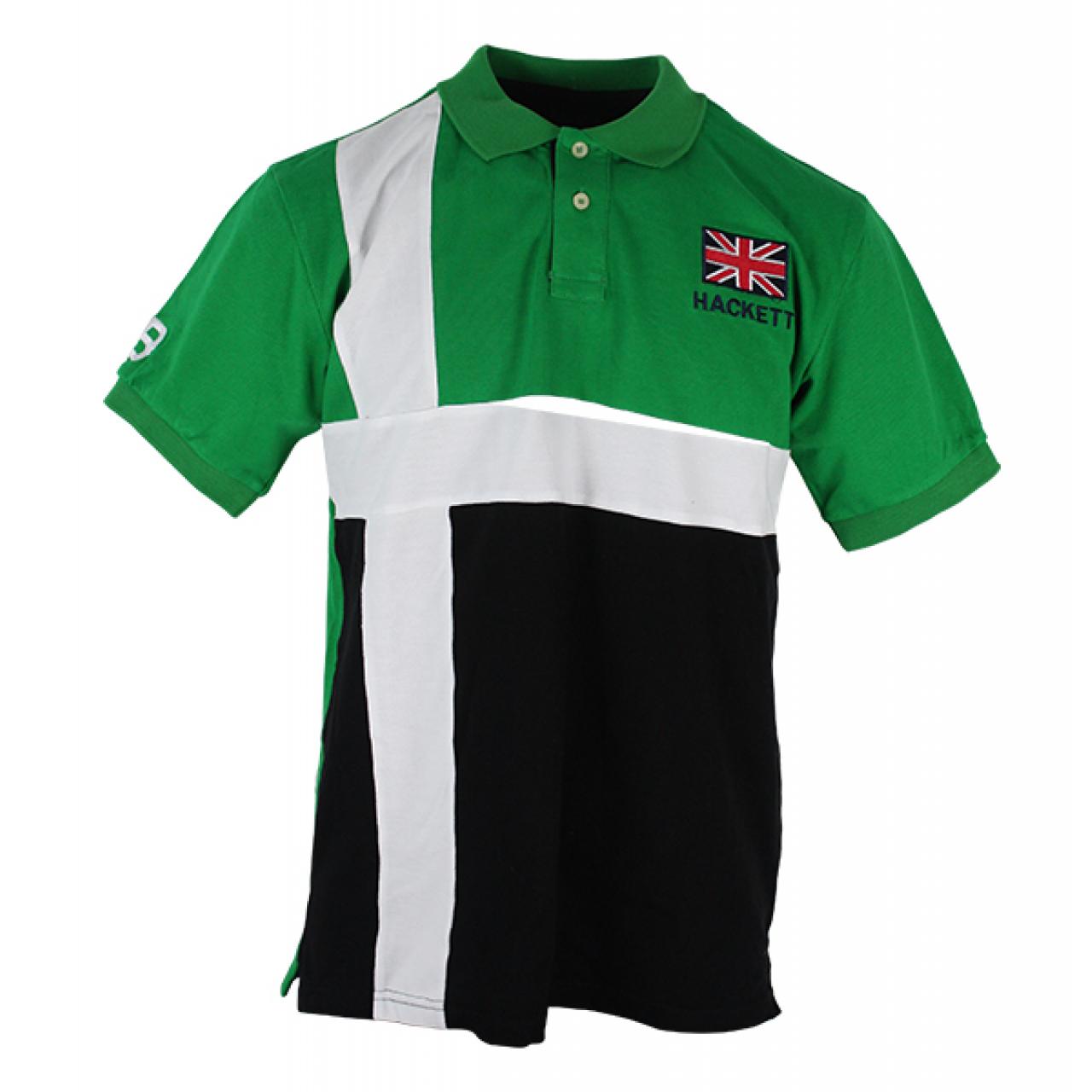 Men's Black Green And White Polo Shirts Cross Design Hackett Polos