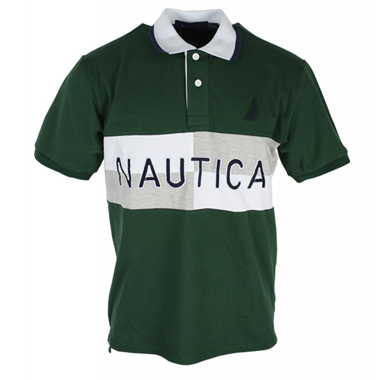 Men's Classic Fit Dark Green Nautica USA Polo Shirt With Ash Collar Design
