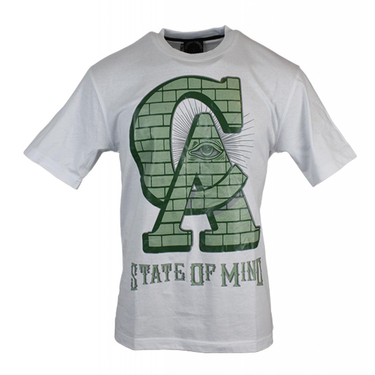 State Of Mind Green Printed Crew Neck White T Shirt Men