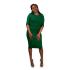 Round Neck Plain Bodycon Long Sleeves Midi Knee Length Green Shift Dress For Women