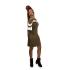 Women's Olive Green Bodycon Dress With White Horizontal Stripe Cold Shoulder Flared Sleeve Dress