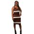 Women's Black With White Striped Bodycon Dress Brown Sleeveless Sheath Dress