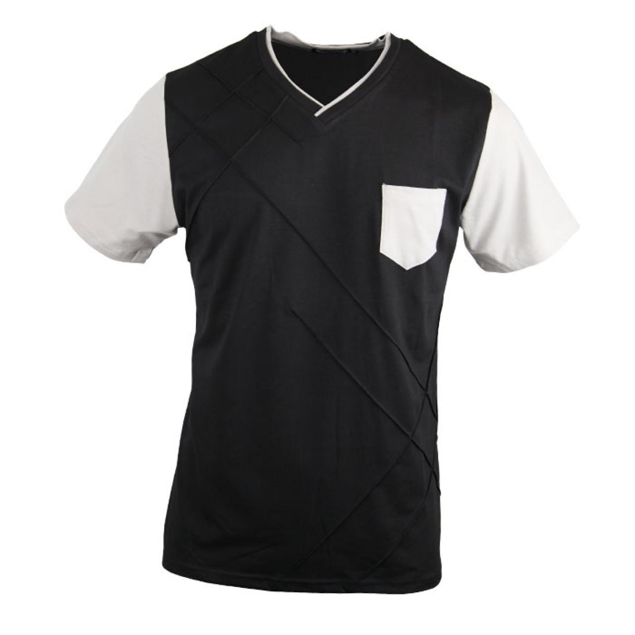 Men's Half Sleeve V Neck Black T Shirt With Pocket White