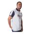 Men's White Polo Multi Color Shirt With Navy Blue Collared Striped Short Sleeves