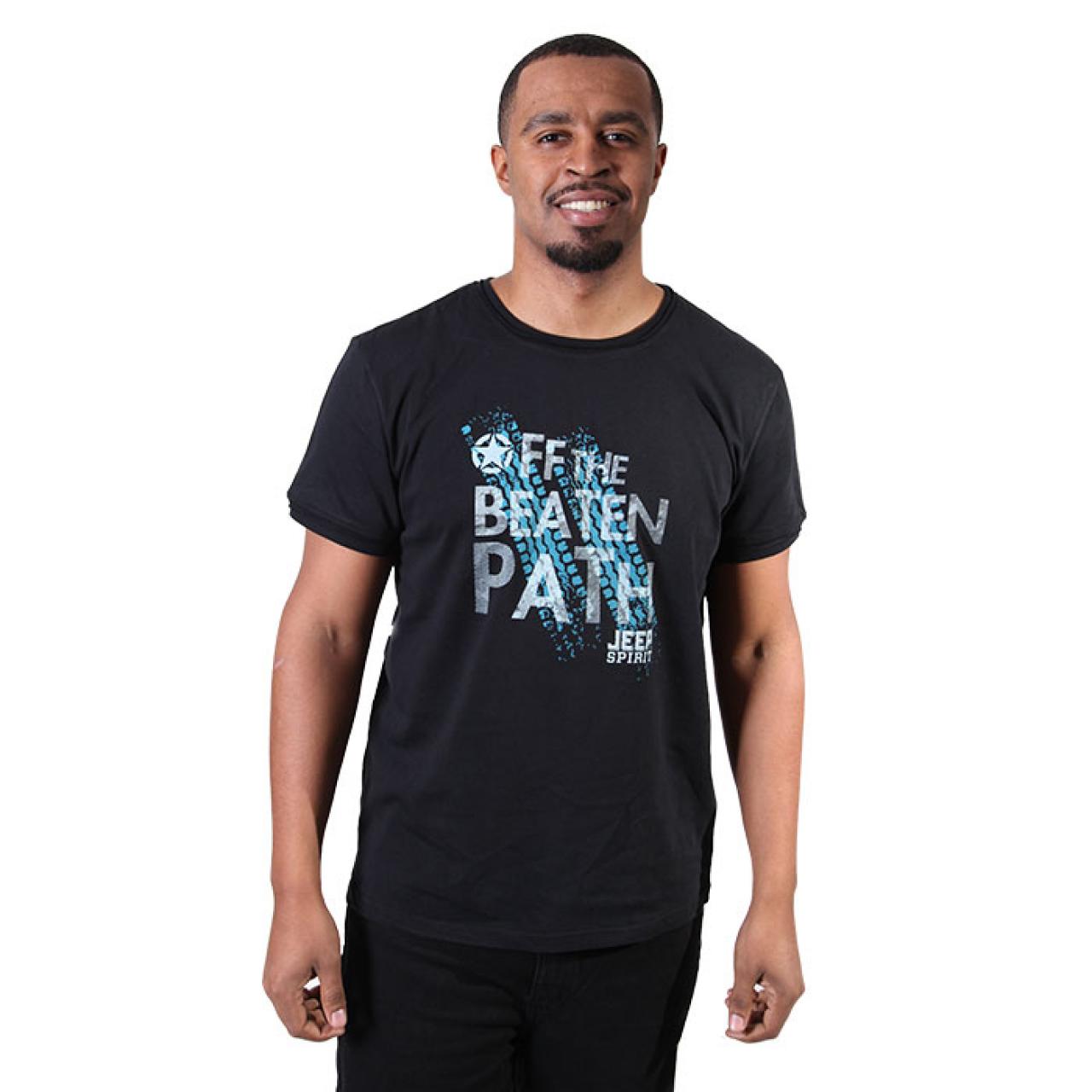 Men's Black Crew Neck T Shirt Print Design Jeep Spirit