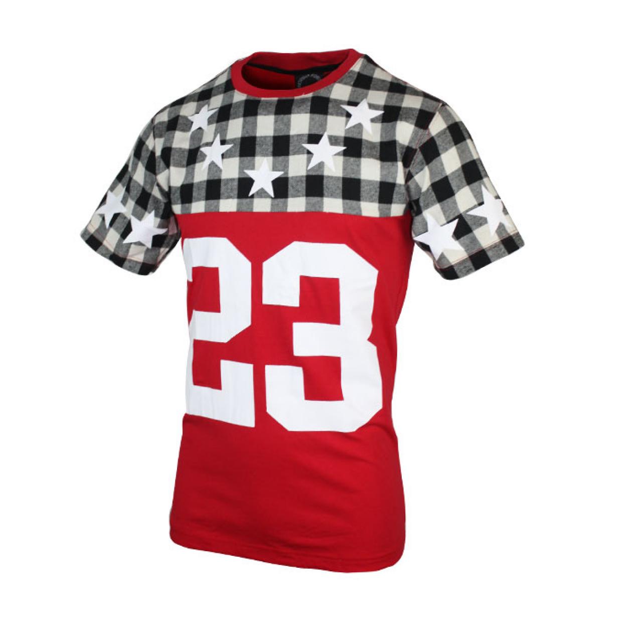 Men's USA Basketball Sport T Shirt Design Red With Black And White Checkered Box