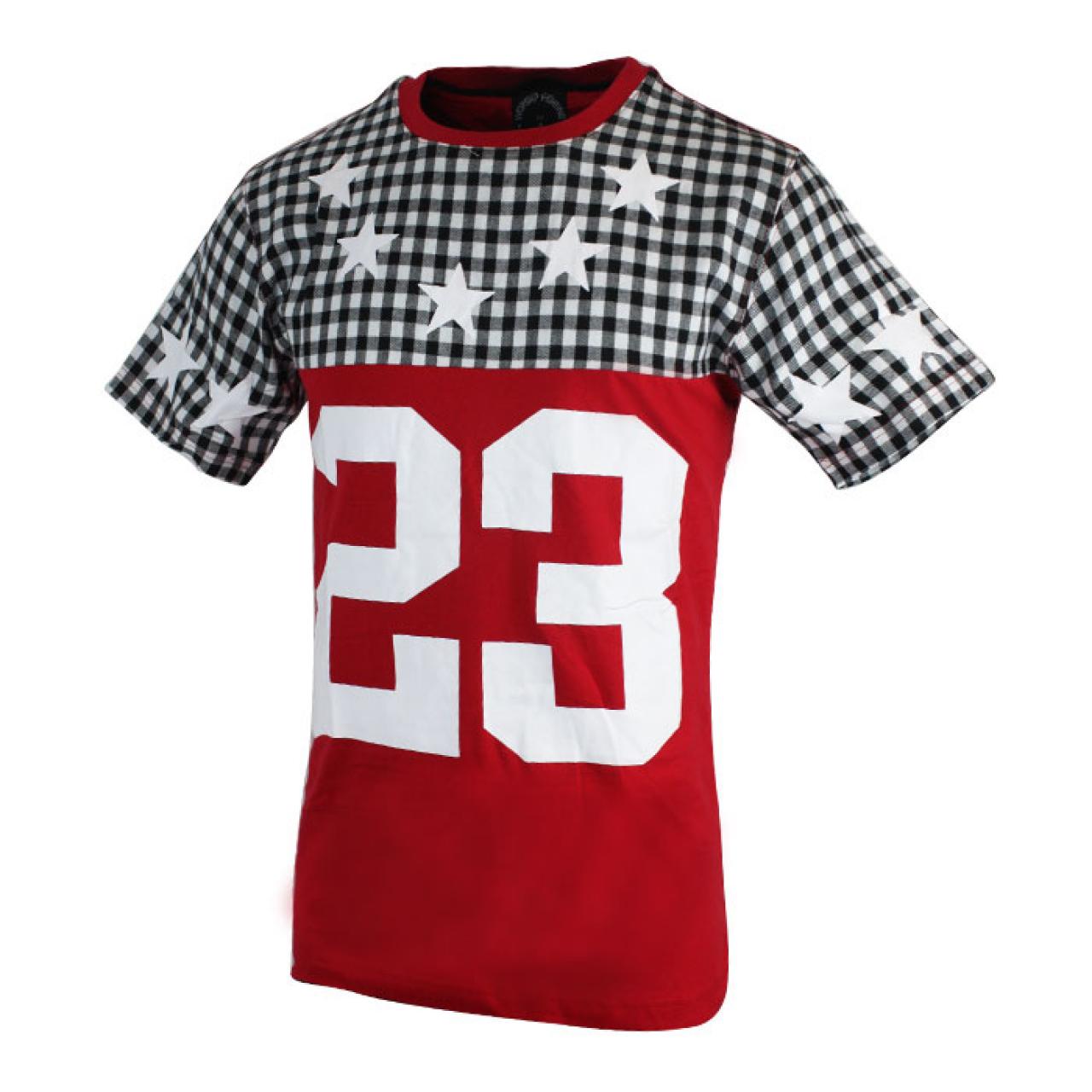 Men's Sports T Shirt Design Red With Black And White Checked