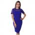 Women's Round Neck Lace Dress Midi Length Bodycon Royal Blue Dress