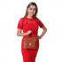 High Neck Red Lace Women Shift Dress With Short Sleeves