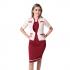 Womens Maroon Midi Dress Cocktail Stripe Design Sleeves With Coat