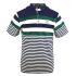 Men's Collared Green White And Navy Blue Polo Multi Color Stripe Shirt