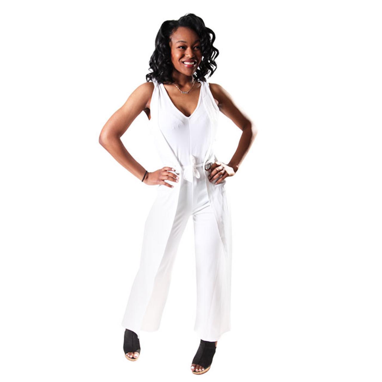 Sexy White Deep V Neck Wide Leg Solid Jumpsuits