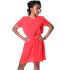 Women's Red Sleeve Crew-Neck Strappy Wrap Belted Dress