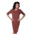 Women Long Sleeve Knitted Bodycon Brown With Black Horizontal Stripe Dress