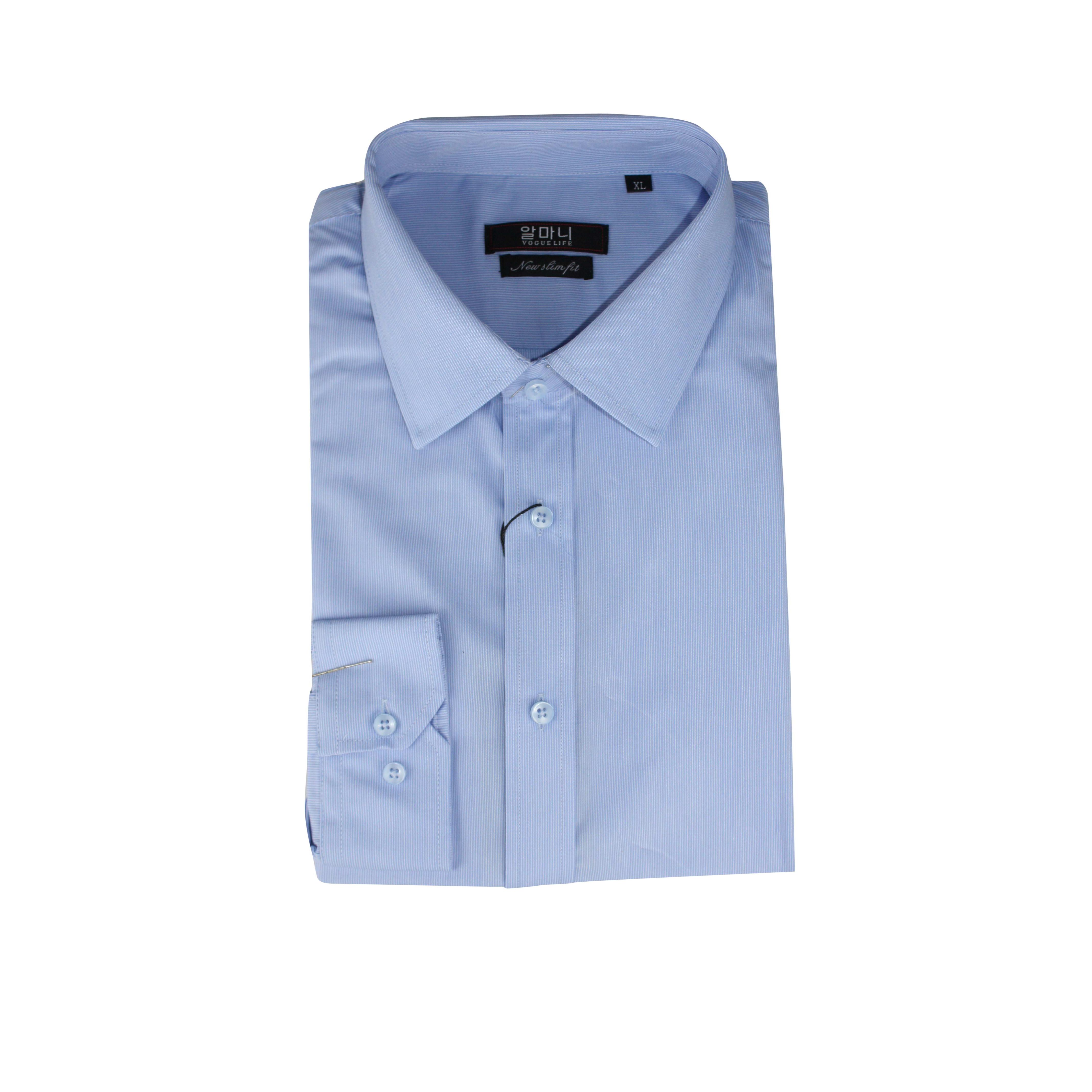 Mens White Stripes Light Blue Shirt Long Sleeve With Tie Set