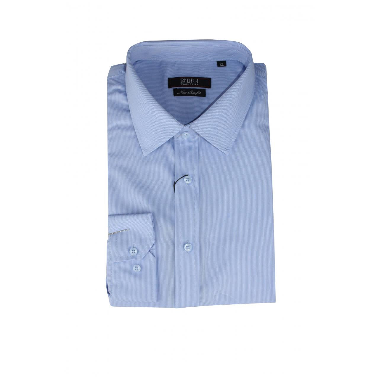 Mens White Stripes Light Blue Shirt Long Sleeve With Tie Set