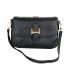 Front Flap Women's Black Crossbody Bag Leather With Gold Chain Leather Strap