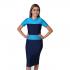 Double Shaded Plain Blue With Orange Tape Length Horizontal Multicolor Striped Bodycon Dress