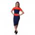 Double Shaded Plain Blue With Orange Tape Length Horizontal Multicolor Striped Bodycon Dress