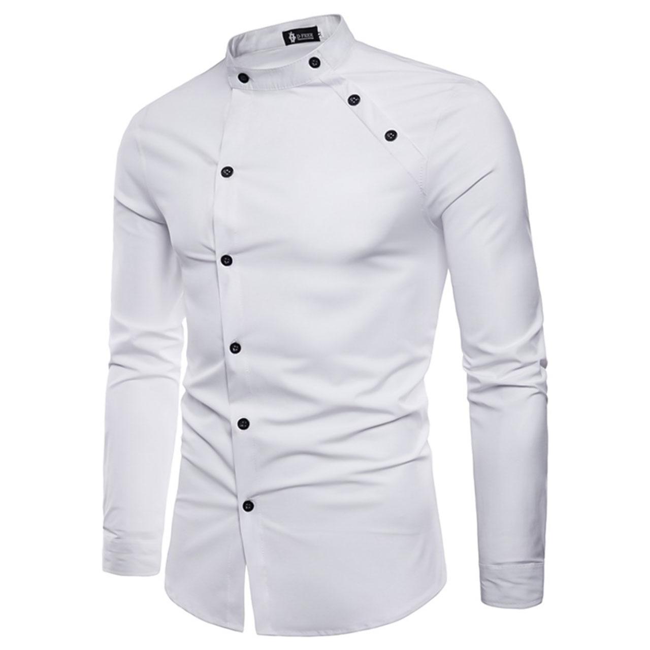 Men's Solid Cotton Daily White Long Sleeve Colored Shirts
