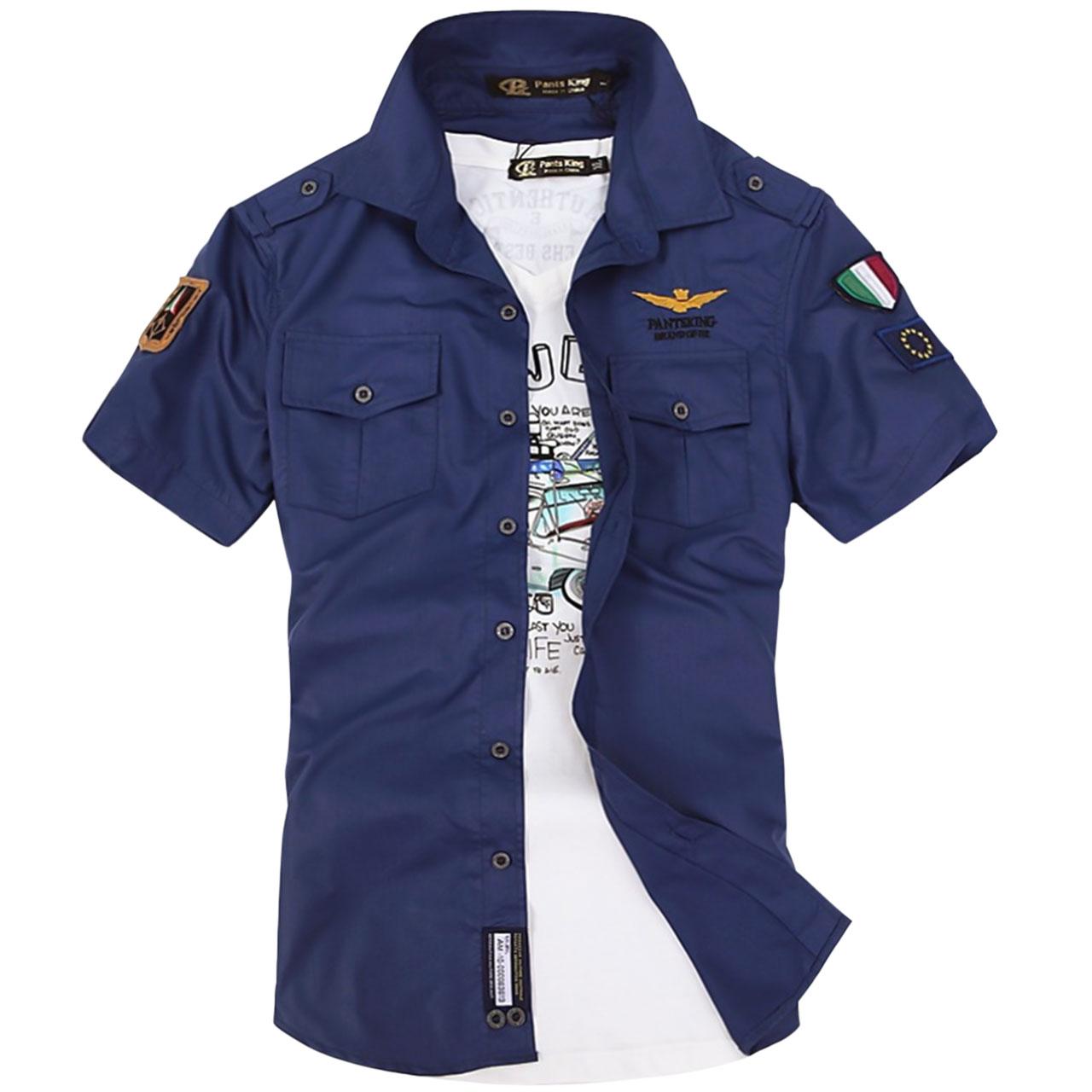 Buy Military Navy Blue Collar Chic Slim Fit Mens Shirts USA