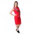 Round-Neck Pattern Red Slim Fit Bodycon Women's Patchwork Dress