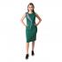 Sleeveless Bodycon Green Dress With Ash Patchwork Round Neck Knee Length Slim Fit Outfit