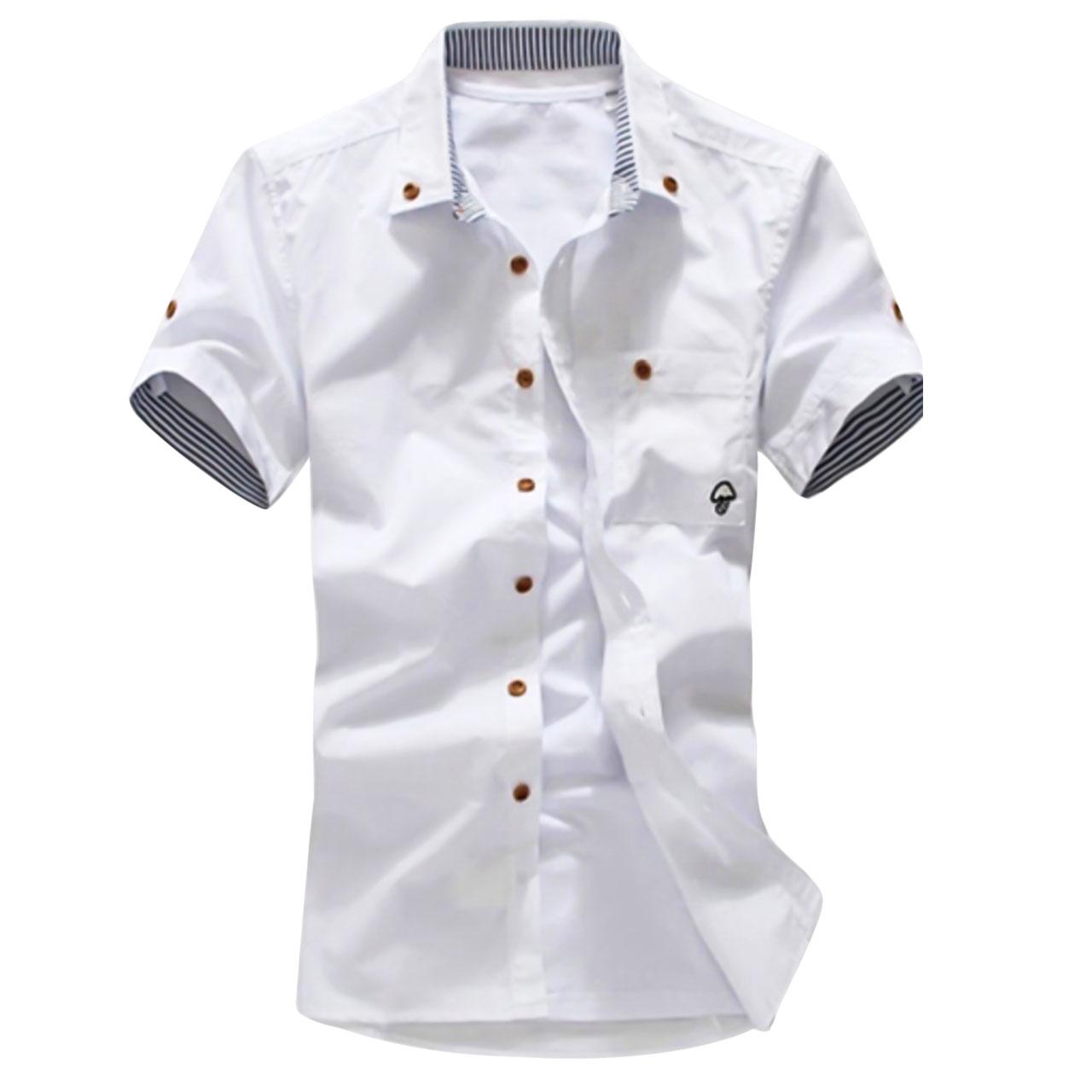 Men's Solid Colored Tops Plus Size White Button Down Shirt Short Sleeve With Collar