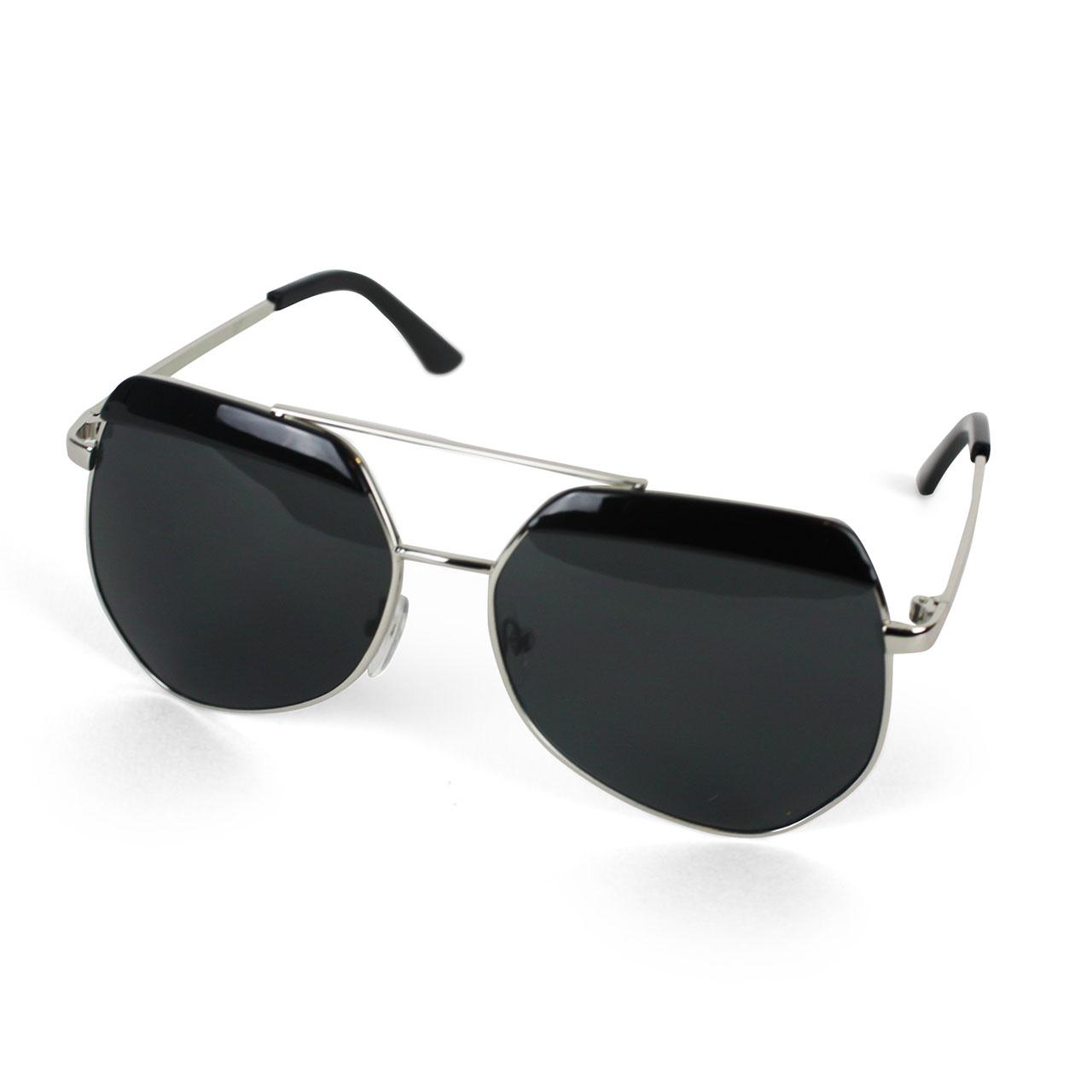 Men's Black Aviators Sunglasses Silver Frame With Top Synthetic Design