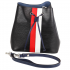 Women's Solid Black Bucket Tote Drawstring Shoulder Sling Luxury Zeekas Branded Bag With Red And White Horizontal Stripe Design