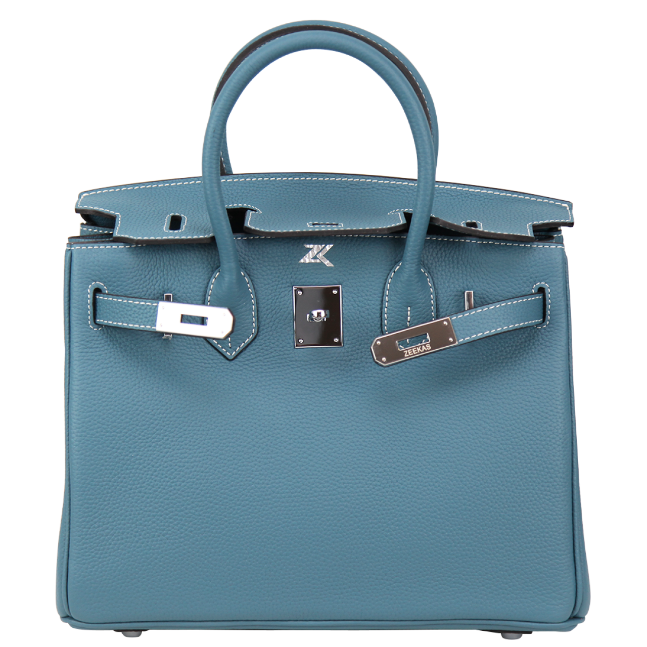 Women's Satchel Blue Tote Shoulder Top Handle Designer Leather Silver Hardware Zeekas Branded Handbag